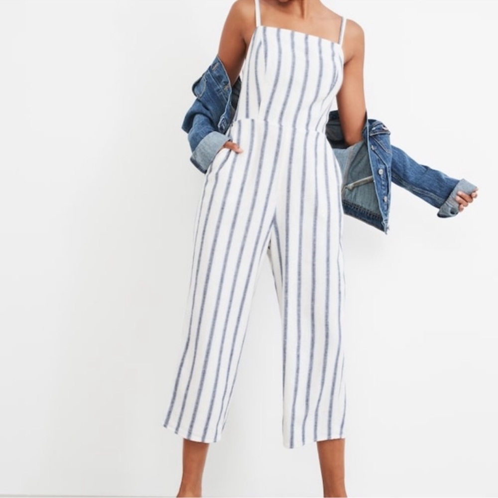 Old Navy Blue & White Striped Jumpsuit